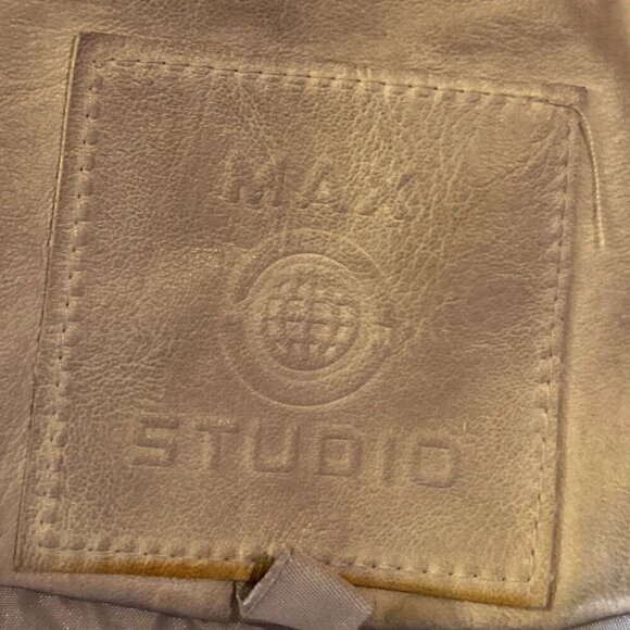 Max Studio SZ M Distressed Gray Faux Leather Moto Jacket wardrobe staple edgy - Picture 7 of 10